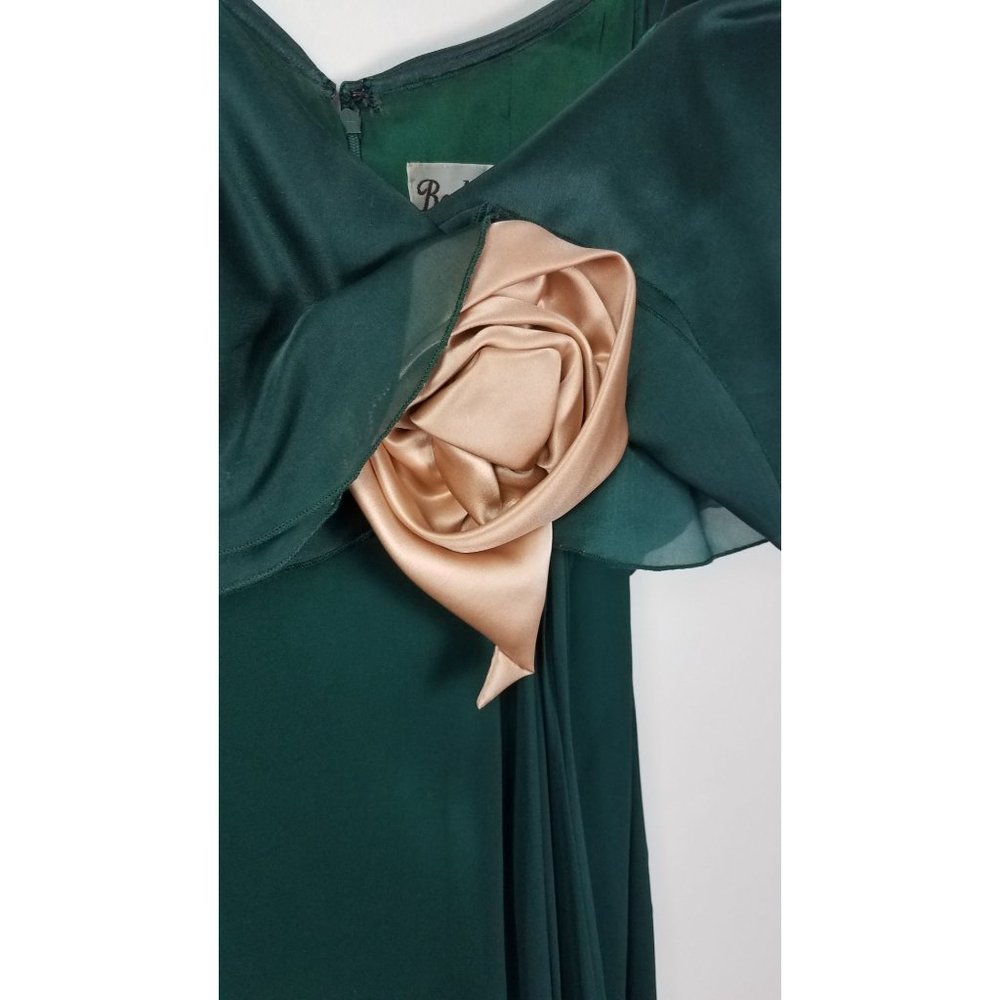 Vintage 80's Becky Bisoulis Sz. 4 Green Off The Shoulder Rose Long Formal Dress - Picture 4 of 11